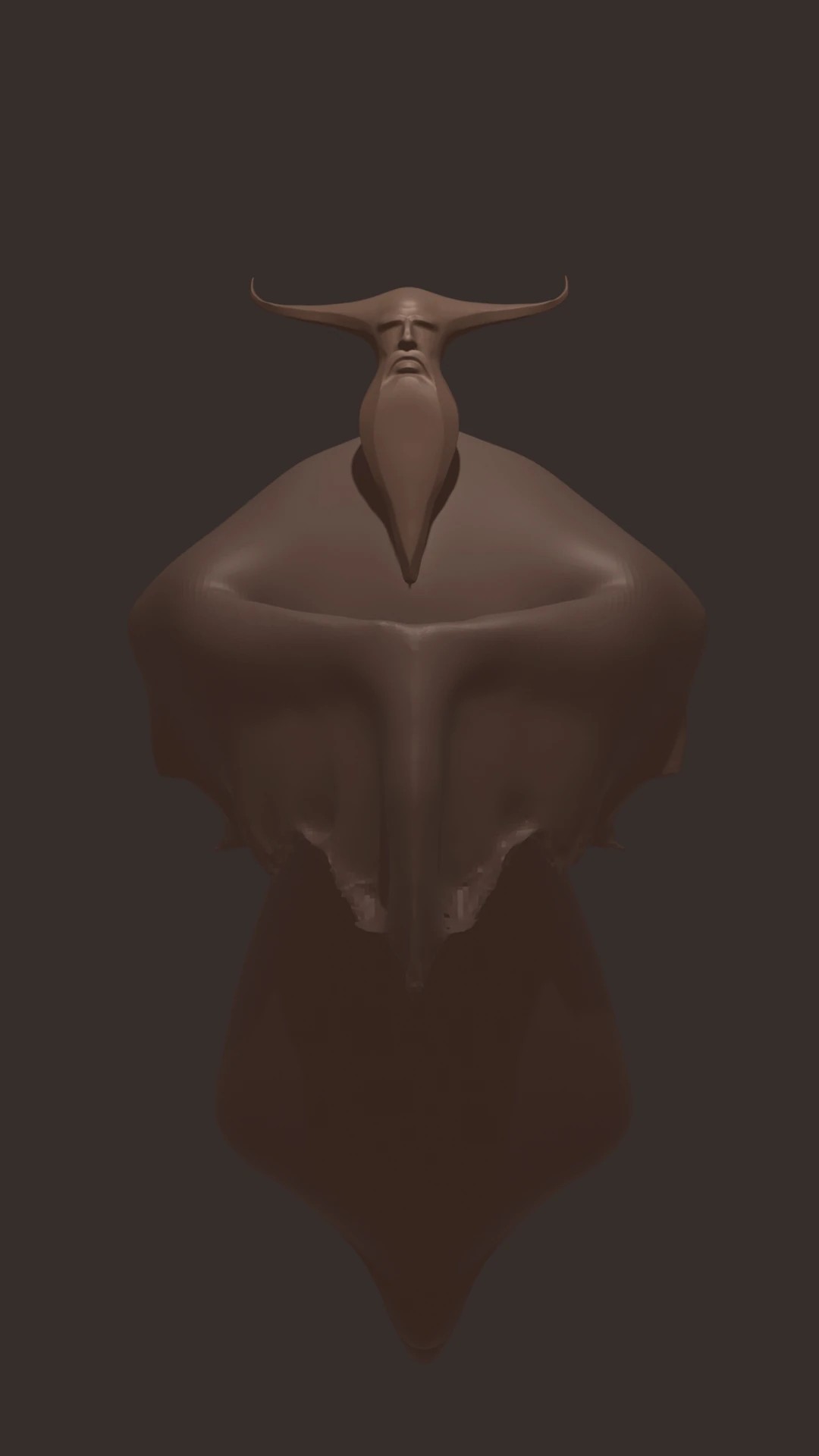 A stylized figure with sweeping horns and a long beard