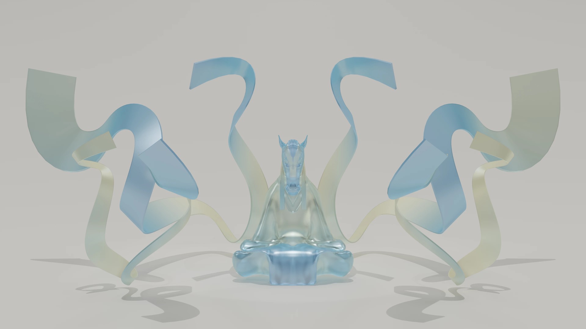 Blue seated Jiliang visualization with a horse-like head and symmetrical curling forms