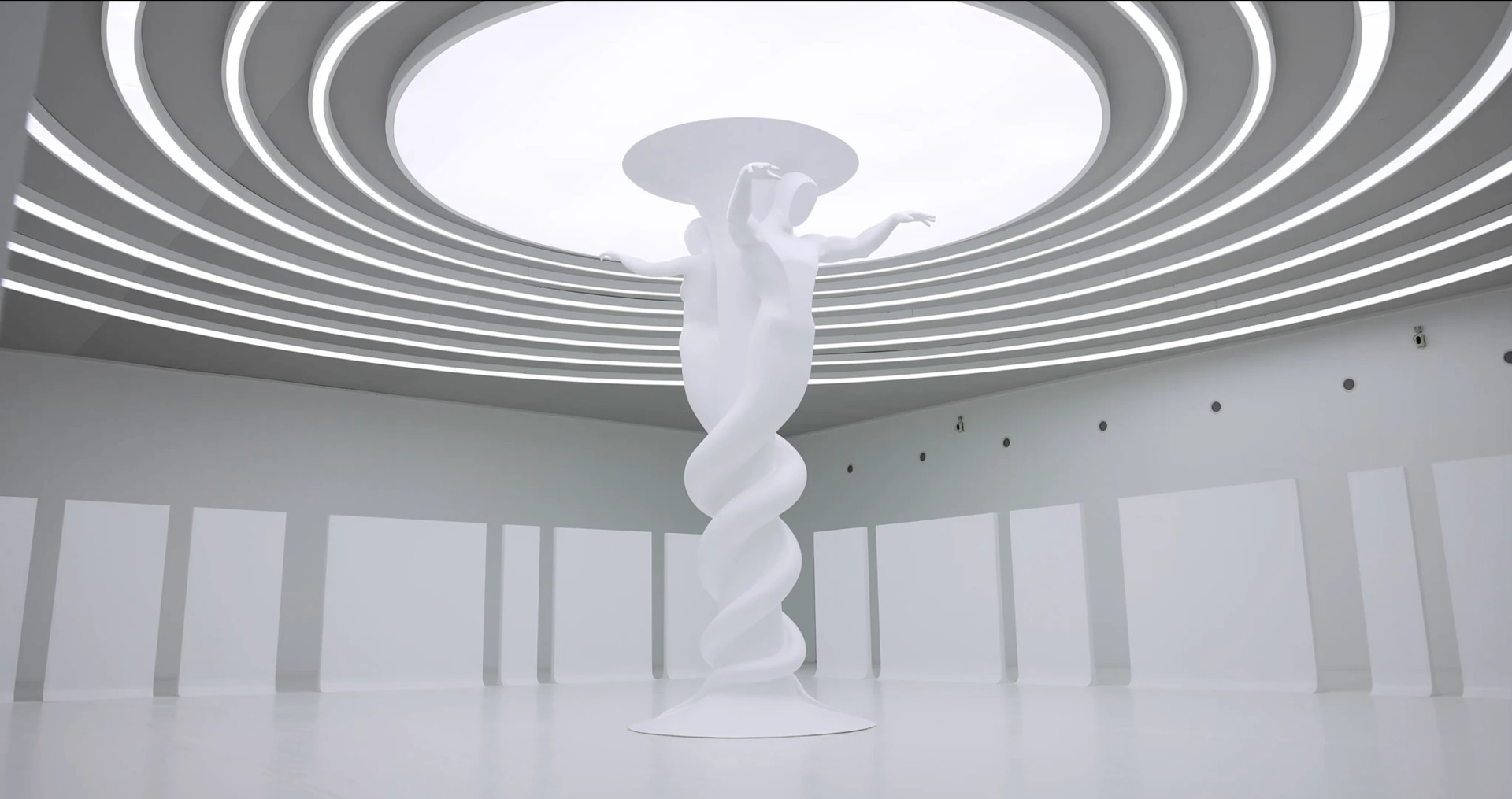 Fuxi, Nuwa and Jianmu visualized in an interior atrium