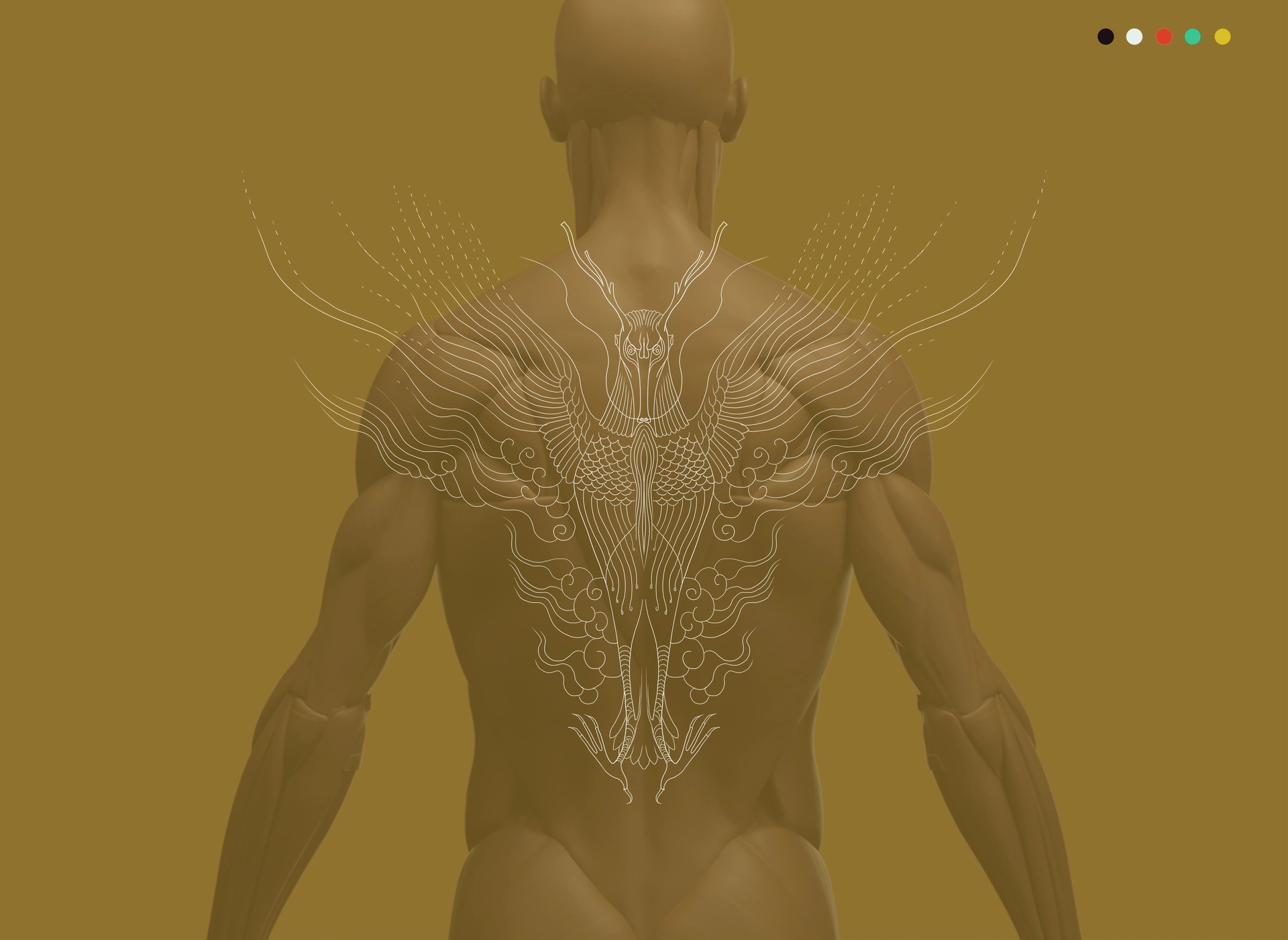 Nanshanshen totem visualized across a human back
