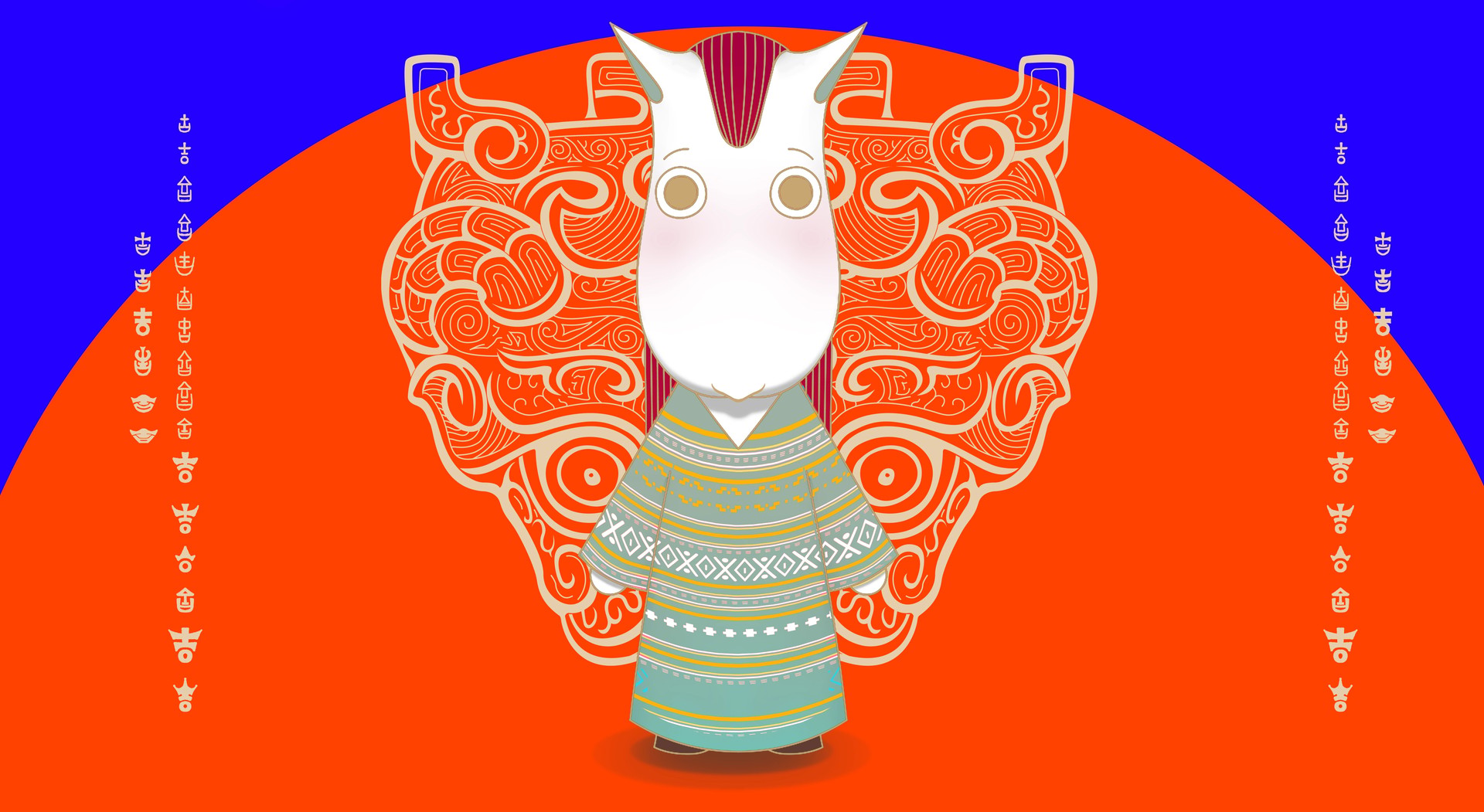 Ji Liang graphic character with patterned background