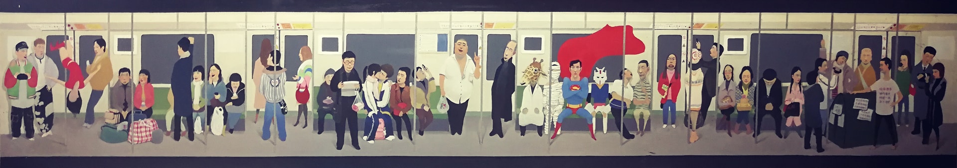 地鐵車廂中排列的人物群像長卷