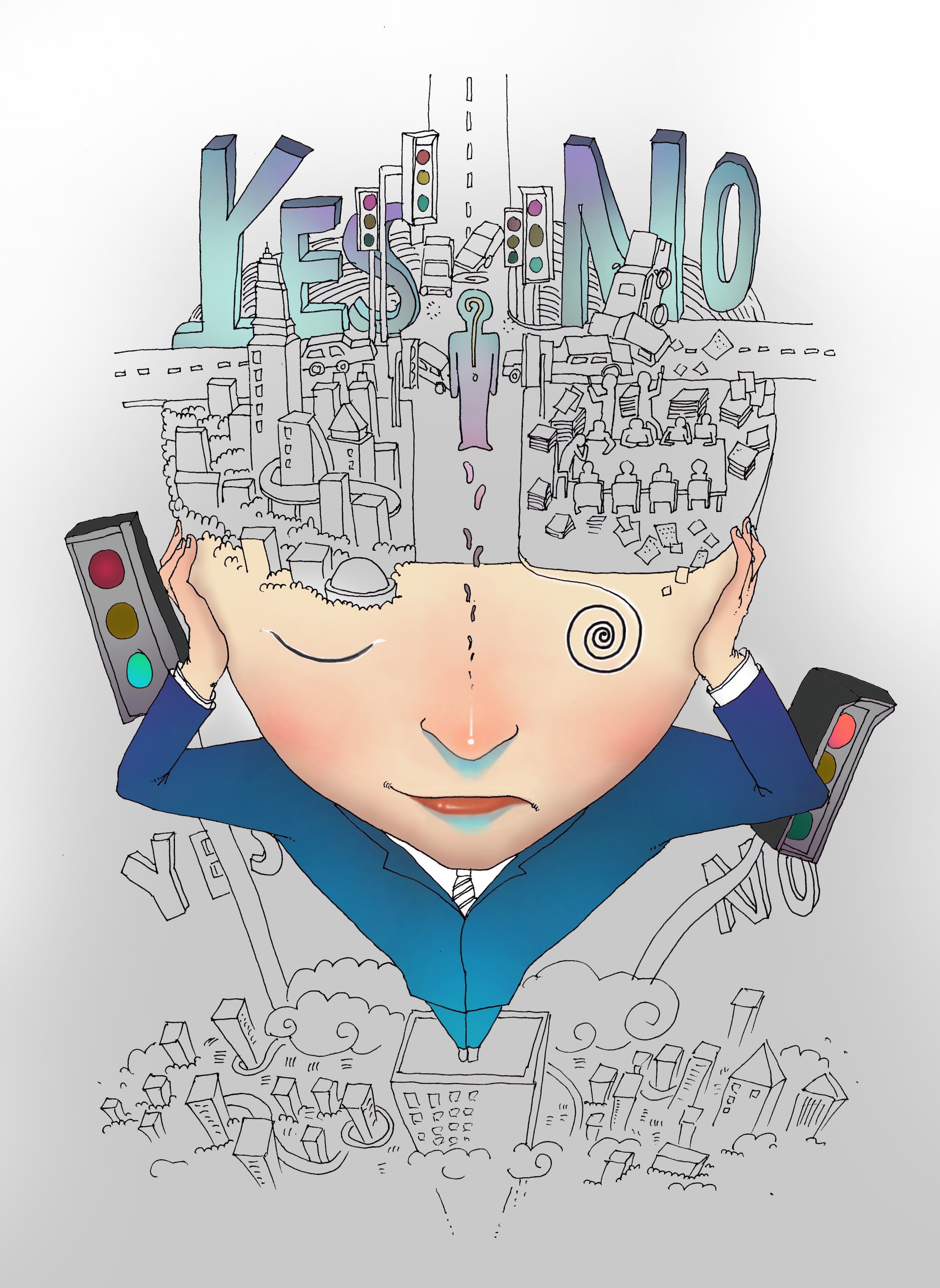 Decision Fatigue (Digital Painting Magazine Illustration)